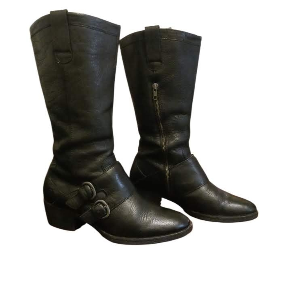 BORN Women's Black Leather Motorcycle  Boots SZ 9